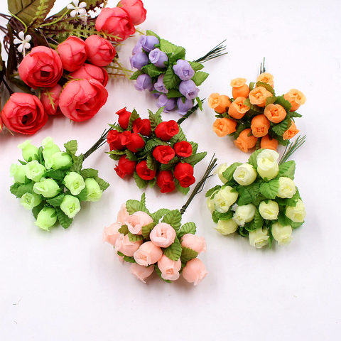 Bouquet de Roses artificielles en soie, 12 fleurs/lot, pour noël, maison, mariage, nouvel an, décoration Diy, fausses plantes ► Photo 1/6