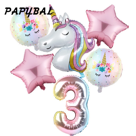 6 pièces arc-en-ciel dégradé licorne fête ballon 32 pouces nombre décorations de fête d'anniversaire enfants licorne fête ballons de mariage Globos ► Photo 1/6