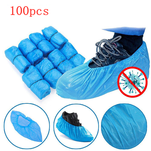 Couvre-chaussures jetables en plastique bleu, protection pour chaussures d'extérieur, pour le nettoyage de tapis, les jours de pluie, 100 pièces ► Photo 1/6