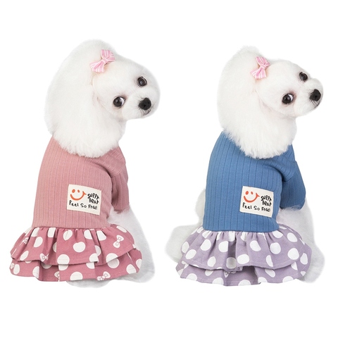 Robe d'été en coton pour animaux de compagnie pour petits chiens respirant Doggy Dot jupe à volants demi manches princesse Style chiot chiens robes de mariage H ► Photo 1/6