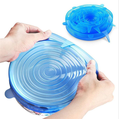 6 pièces Silicone Stretch couvercles universel Silicone emballage alimentaire bol Pot couvercle Silicone couvercle Pan joint bol cuisine accessoires de cuisine ► Photo 1/6