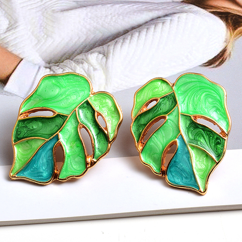 Boucles d'oreilles en forme de feuille huilées en métal pour femmes, bijoux fins, accessoires de tendance, vente en gros, nouvelle collection ► Photo 1/6