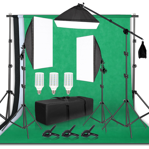 Support de cadre de fond de photographie Kit d'éclairage Softbox accessoires d'équipement de Studio Photo avec toile de fond 3 pièces et trépied ► Photo 1/6