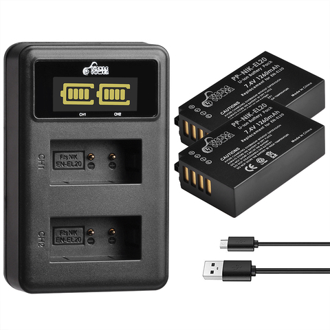 Batterie 1260mAh EN EL20 EN EL20a + double chargeur USB, pour Nikon Coolpix P1000 Nikon1 J1, J2, J3 Nikon1 AW1 ► Photo 1/6