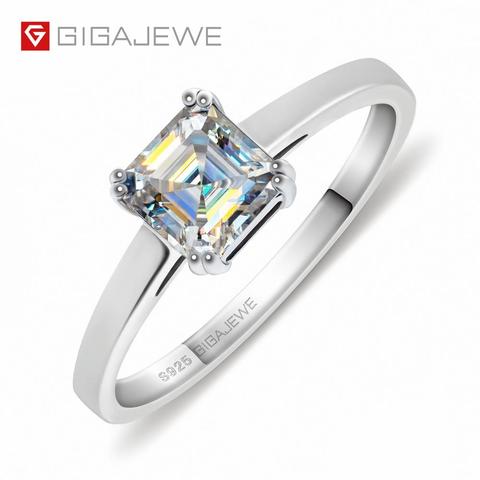 GIGAJEWE 0.8ct 5.5mm EF Asscher 18K plaqué or blanc 925 argent Moissanite bague diamant Test passé bijoux femme fille cadeau ► Photo 1/6