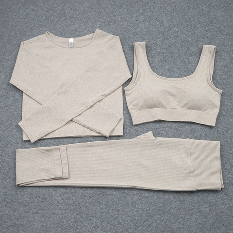 Vêtements de sport pour femmes ensemble de Yoga vêtements d'entraînement vêtements de sport sport Legging sans couture Fitness soutien-gorge haut court à manches longues Yoga costume ► Photo 1/6