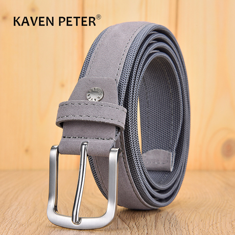 Ceinture en daim et en cuir Oxford pour hommes, en cuir véritable, de haute qualité, boucle ardillon de luxe, largeur de 3.5 et 3.8 cm pour hommes ► Photo 1/6