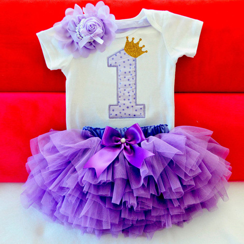 Vêtements à paillettes pour bébés filles, 3 pièces, tenues de 1er anniversaire, robes Tutu de fête d'anniversaire pour enfants de 1 an avec bandeau ► Photo 1/6