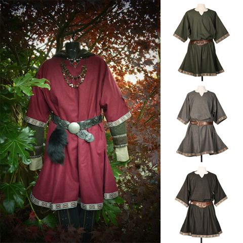 Costume Cosplay de Pirate Viking pour hommes et femmes, Costume médiéval, de couleur unie, avec lacets, grande taille, vêtements unisexes, chemises à demi-manches ► Photo 1/6