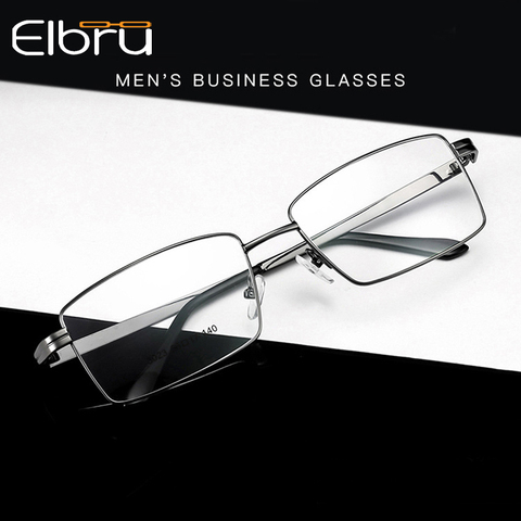 Elbru hommes titane alliage lunettes cadre mode mâle carré ultra-léger lunettes de vue Prescription lunettes en métal cadre lunettes ► Photo 1/6