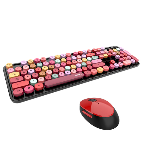 2022 4 couleurs jeu de couleurs mélangées clavier et souris ensemble 2.4Ghz sans fil Vintage universel bureau clavier et souris Kit pour fille ► Photo 1/6