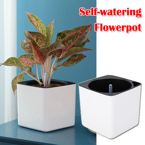 Pot de fleurs carré avec indicateur de niveau d'eau, Pot de fleurs personnalisé à Absorption automatique pour jardin bureau, Pot de table ► Photo 1/1