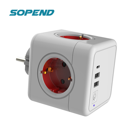 Sopend multiprise avec USB électrique avec interrupteur + Type C prise té Powercube bandes prise adaptateur d'extension de prise intelligente européenne ► Photo 1/6