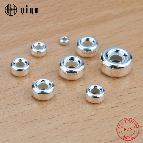 Une pièce 925 perles en argent sterling argent 925 perles entretoises rondes perles de bijoux lisses pour bracelet en argent et fabrication de collier ► Photo 1/6