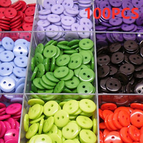 Boutons de couture ronds à 2 trous pour enfants, vêtements en plastique, outils, accessoires de vêtement, couleur aléatoire, 9/11/15/20MM, 100 pièces/paquet ► Photo 1/6