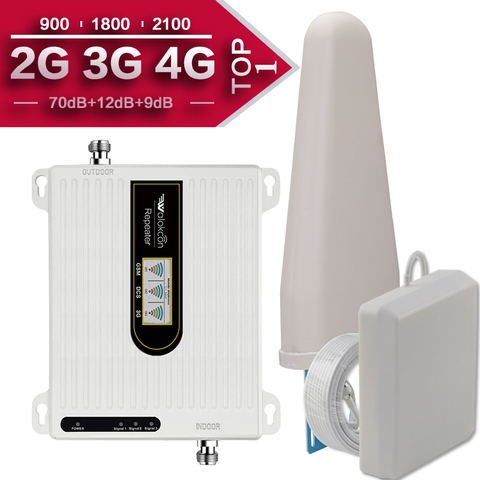 2G 3G 4G Triple bande téléphone portable Signal Booster 70dB GSM 900 LTE 1800 WCDMA 2100 mhz Mobile cellulaire répéteur de signal Antenne Ensemble ► Photo 1/6