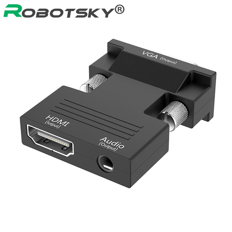 Robotsky 1080P HDMI vers VGA adaptateur numérique vers analogique Audio vidéo convertisseur câble pour PC portable TV boîtier projecteur ► Photo 1/6