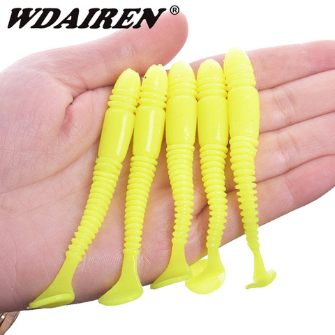 10 pcs/lot Ver vivid leurre De Pêche 75mm 3.2g sel odeur silicone appâts T queue appât De Natation Artificielle en caoutchouc bass fishing tackle ► Photo 1/6