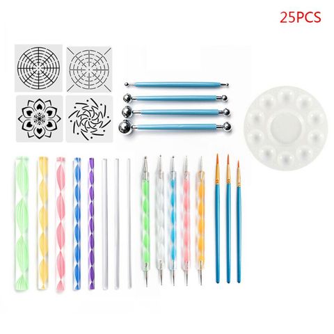 25 pièces/ensemble Mandala pointage outils pour peinture pierre de roche stylo peinture pochoir pinceau X7YD ► Photo 1/6