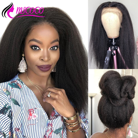 Mscoco – perruque Lace Frontal Wig 360 brésilienne naturelle, cheveux crépus lisses, Yaki italien, 13x6, densité 200 ► Photo 1/6