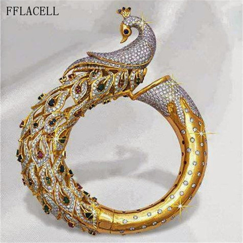 FFLACELL – bague en Zircon pour femmes et filles, alliage plaqué bicolore, forme de paon incrusté, bijoux de fête, cadeaux, nouvelle mode 2022 ► Photo 1/6