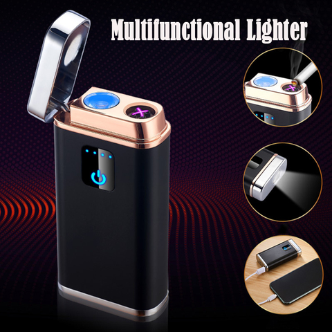 Briquet électrique à Double Arc USB multifonction, avec batterie externe, lampe de poche LED, livraison directe, Gadgets pour hommes ► Photo 1/6