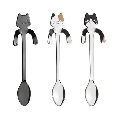 Nouveauté Mini 304 acier inoxydable dessin animé chat cuillère longue poignée couverts café boire outils cuisine Gadget ► Photo 1/6