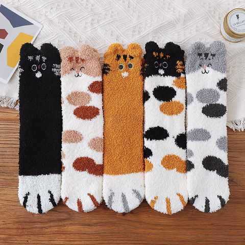 Oreilles de chat chaussettes femmes dessin animé chaussettes chaudes hiver épaisseur chaussettes femme fille Sox étage mignon chaussettes Animal Sox EU 36-43 taille ► Photo 1/6