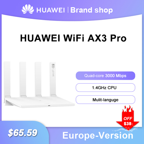 Version ue Huawei WiFi routeur AX3 Quad-core WiFi 6 + jusqu'à 3000Mbps 2.4GHz 5GHz double bande Gigabit taux WIFI routeur sans fil ► Photo 1/6