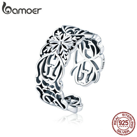 BAMOER authentique 925 en argent Sterling Vintage empilable fleur taille ouverte bagues pour les femmes mode bijoux en argent SCR500 ► Photo 1/6