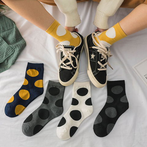 Chaussettes pour filles chaussettes à pois femmes noir blanc mignon Kawaii Harajuku chaussettes coton Streetwear court heureux chaussette femme Sox ► Photo 1/6