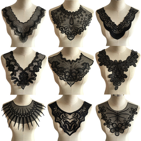 Collier Organza brodé de feuilles de fleurs noires, bordure en appliqué, col en dentelle, fournitures de couture, tissu en dentelle ► Photo 1/6