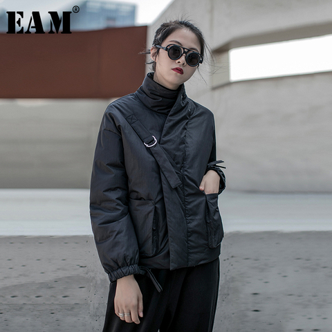 [EAM] noir chaud boucle coton-rembourré manteau à manches longues coupe ample femmes Parkas mode marée nouveau printemps automne 2022 19A-a819 ► Photo 1/6