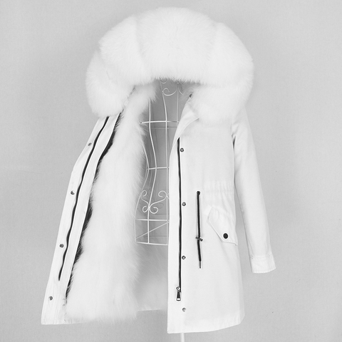 OFTBUY – Manteau en fourrure de raton-laveur et renard authentique, veste à capuche détachable style parka pour femme, imperméable et long, vêtement à chaud, 2022 ► Photo 1/6