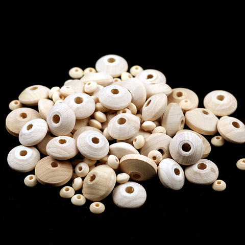 YHBZRET-perles rondes en bois plates, ample, écologique, couleur naturelle, pour la fabrication de bijoux, de bracelet, de jouets ► Photo 1/4