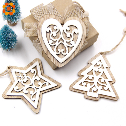 Nouveau! 6 PCS/Lot Multi européen blanc en bois pendentifs ornements suspendus cadeaux pour mariage et fête de noël décorations arbre ornements ► Photo 1/6