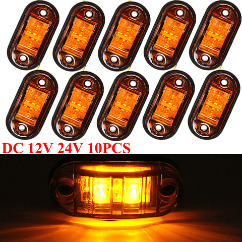 10 pièces ambre 2 Led dégagement ovale remorque lumières voiture camion côté marqueur feu arrière 12V 24V LED camion accessoires ► Photo 1/6