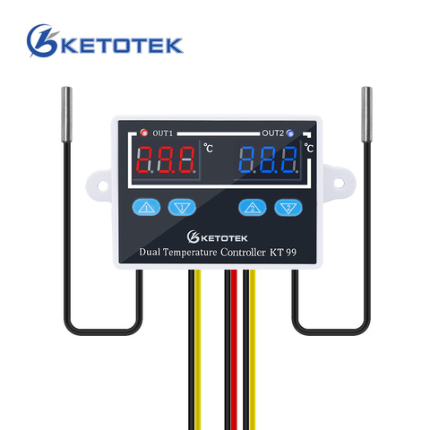 Thermostat numérique incubateur régulateur de température thermorégulateur chauffage contrôle de refroidissement avec double sonde 12V 24V 220V KT99 ► Photo 1/6