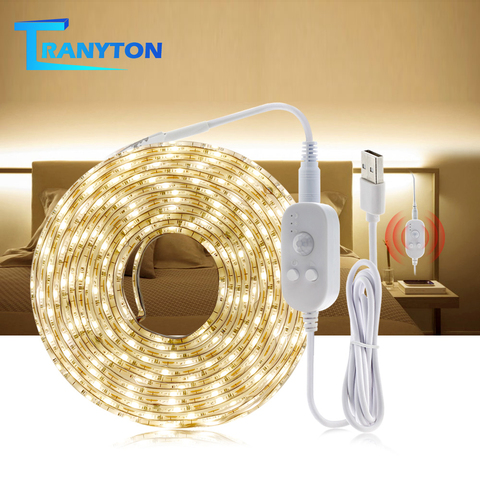 DC5V lampe USB PIR mouvement LED rétro-éclairage LED TV cuisine bande blanc chaud blanc étanche capteur lumière 3 luminosité réglable ► Photo 1/6