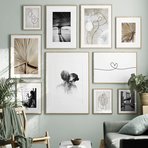 Abstrait ligne Figure affiche mur Art toile impression peinture minimaliste rétro noir et blanc décor à la maison chambre toile de fond photos ► Photo 1/6