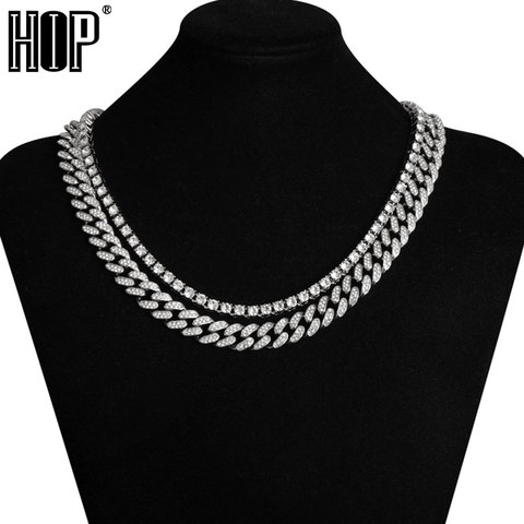 Hip Hop 13 MM chaîne cubaine 5 MM chaîne de Tennis strass Miami Zircon Bling glacé collier pour hommes femmes bijoux ► Photo 1/6