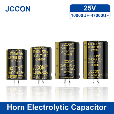 JCCON 2 pièces 25V corne condensateur électrolytique 10000UF 22000UF 47000UF Volume de soudage pleine tension pour amplificateur Audio Hifi 105 ℃ ► Photo 1/6