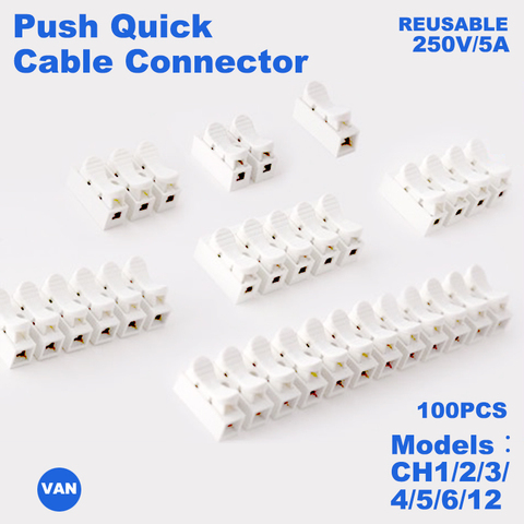 Connecteurs à fil de ressort 100 pièces - Connecteurs de câble CH-2,  bornier de câblage électrique, connecteurs de câble électrique