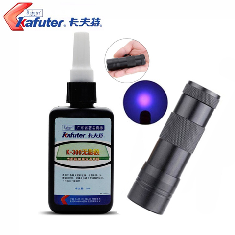 50ml cafuter UV colle UV durcissement adhésif K-300 cristal Transparent et verre adhésif avec lampe de poche UV ► Photo 1/4