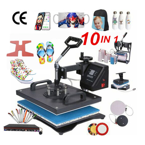 Machine de presse à chaleur combinée 10 en 1, transfert de chaleur par Sublimation, pour t-shirt, assiette, tasse, chaussure, stylo, étui de téléphone, bouteille ► Photo 1/5