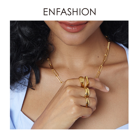 ENFASHION Punk anneaux incurvés pour les femmes couleur or acier inoxydable minimaliste anneau bijoux de mode 2022 Anillos Mujer cadeaux R4057 ► Photo 1/6