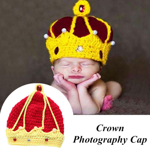 Chapeau d'hiver pour bébé, accessoires de photographie pour nouveau-né, chapeau de dessin animé, couronne de Prince, tricot, Crochet, casquette chaude pour enfants ► Photo 1/6