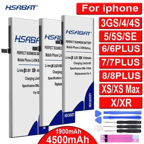 HSABAT 100% nouvelle batterie pour Apple iphone X XS XR 3GS SE 4 4S 5 5S 5C 6 6S 7 7S 8 8S pour iphone 6S plus/7plus/8plus/XS MAX ► Photo 1/5