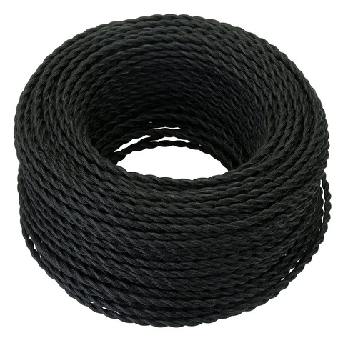 Câble électrique torsadé noir en tissu torsadé Vintage, fil de 5, 10 ou 20 mètres à 2 cœurs, cordon Flexible en soie tissée ► Photo 1/6