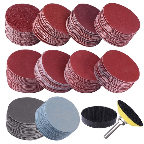 100 pièces 50mm 2 pouces ponceuse disque disques abrasifs 80-3000 grain papier avec 2 pouces abrasif vernis plaque + 1/4 pouce tige ► Photo 1/6